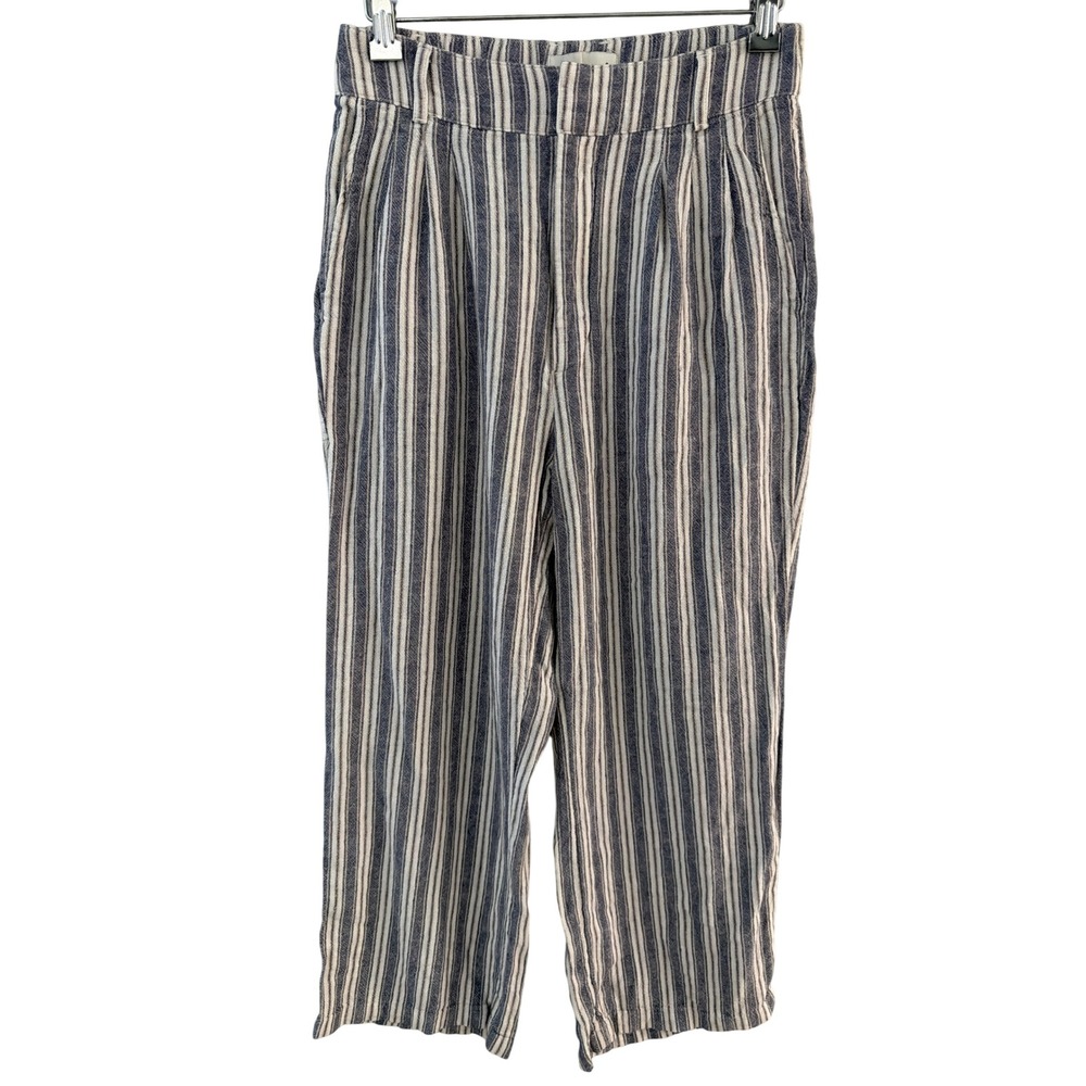 Abercrombie & Fitch Women Blue White Striped Linen Blend Wide Leg Pants Small R